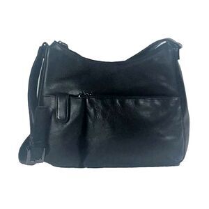 Black Leather Worthington Adjustable Strap Organizer Bag